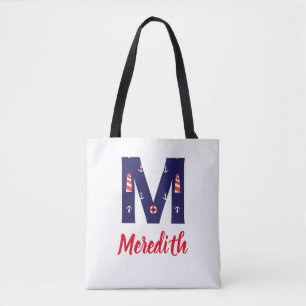 Nautical Lighthouse Monogram Tote Initial M Tygkasse