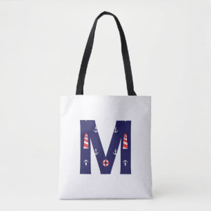 Nautical Lighthouse Monogram Tote Initial M Tygkasse