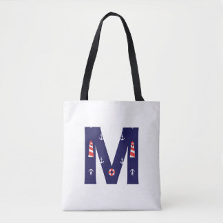 Nautical Lighthouse Monogram Tote Initial M Tygkasse