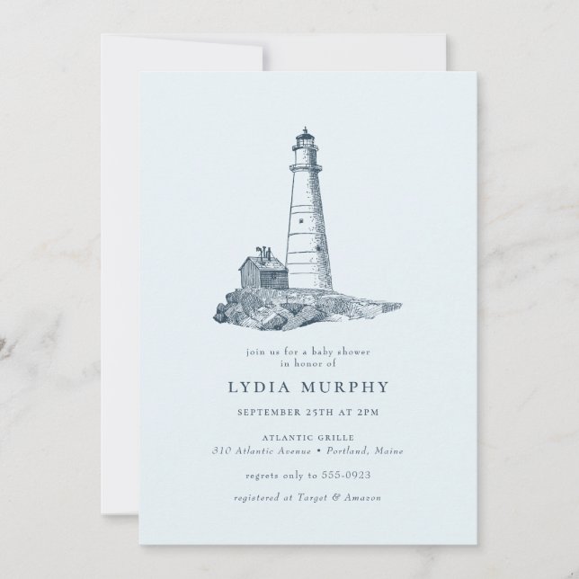 Nautical Lighthouse Ocean Seaside Baby Shower Inbjudningar (Framsida)