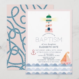 Nautical Lighthouse Sailboat Rosa Girl Girl Girl B Inbjudningar