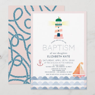 Nautical Lighthouse Sailboat Rosa Girl Girl Girl B Inbjudningar