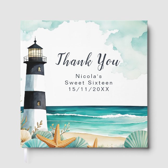 Nautical Lighthouse Sweet Sixteen Birthday Gästböcker (Framsida)