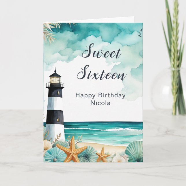 Nautical Lighthouse Sweet sixteen Birthday Kort (Framsida)