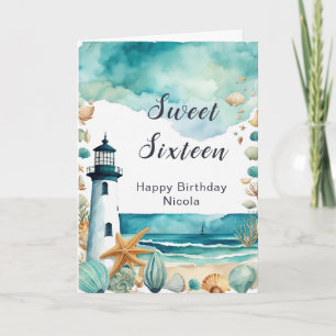 Nautical Lighthouse Sweet sixteen Birthday Kort