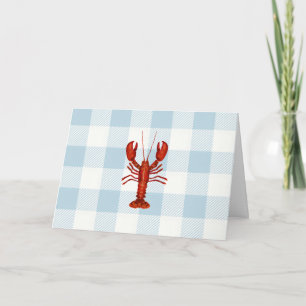 Nautical Lobster Blue Gingham Mönster Kort