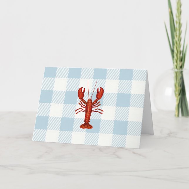 Nautical Lobster Blue Gingham Mönster Kort (Framsida)