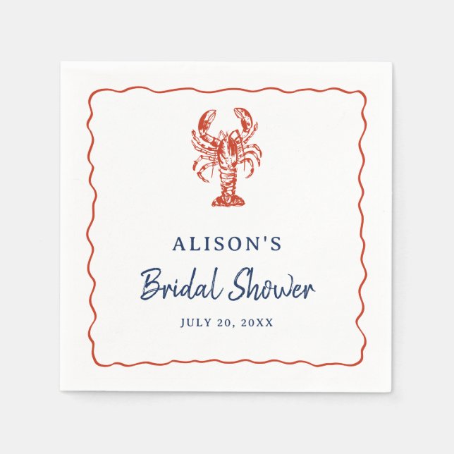 Nautical Lobster Coastal Bridal Shower  Pappersservett (Framsidan)