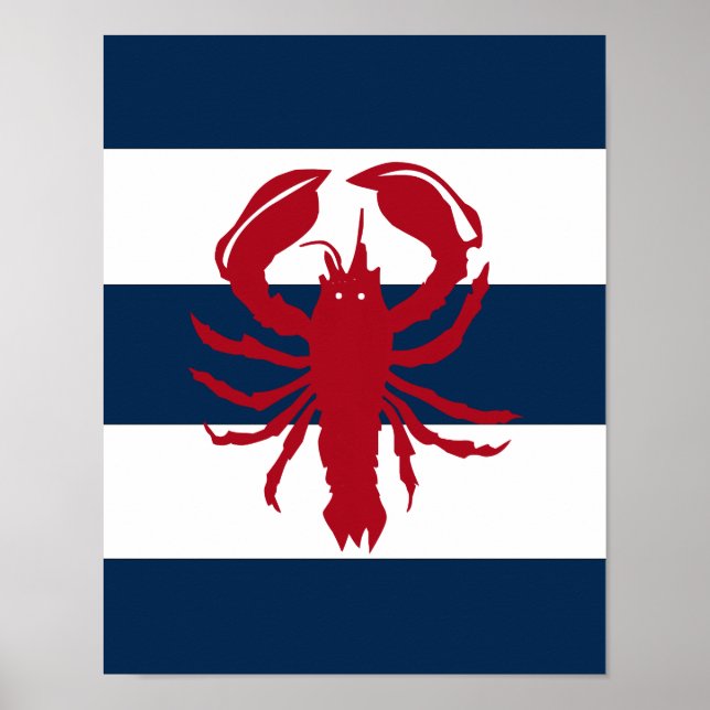 Nautical Lobster print red, navy and white Poster (Framsidan)