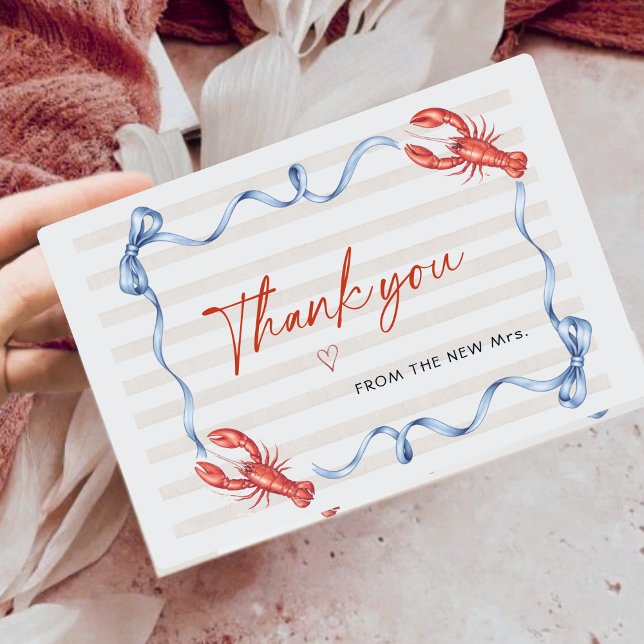 Nautical Lobster Ribbon Bridal Shower Thank You Tack Kort (Skapare uppladdad)