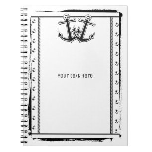 Nautical Love Ankare Strand Svart & Vitt Chic Anteckningsbok Med Spiral