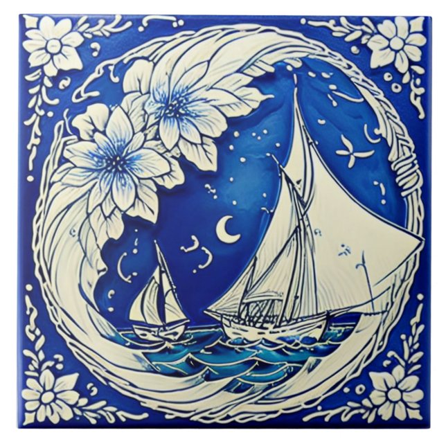 Nautical Marine Life Traditional ceramic art no 13 Kakelplatta (Framsidan)