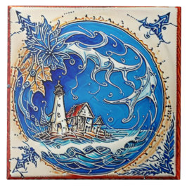 Nautical Marine Life Traditional ceramic art no 14 Kakelplatta