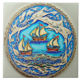Nautical Marine Life Traditional ceramic art no 1 Kakelplatta