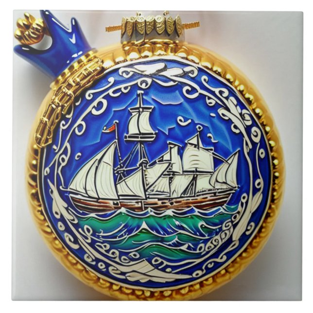 Nautical Marine Life Traditional ceramic art no 4 Kakelplatta (Framsidan)