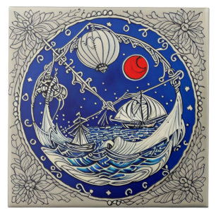 Nautical Marine Life Traditional ceramic art nr 7 Kakelplatta
