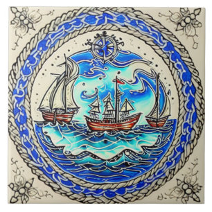 Nautical Marine Life Traditional Keramic art 12 Kakelplatta