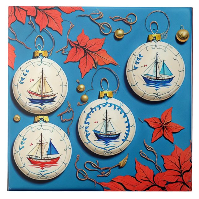 Nautical Marine Life Traditional Keramic art no 11 Kakelplatta (Framsidan)