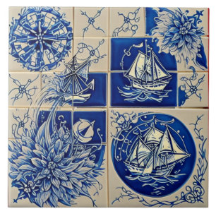 Nautical Marine Life Traditional Keramic art nr 9 Kakelplatta