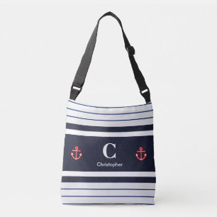Nautical Marine Navy Blue White Rand Axelväska