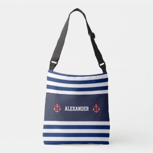 Nautical Marine Navy Blue White Rand Axelväska