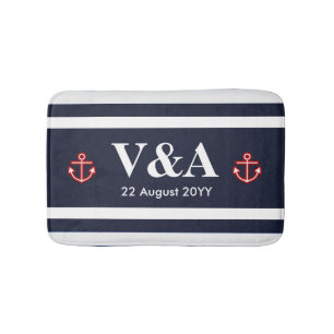 Nautical Marine Navy Blue White Rand Badrumsmatta