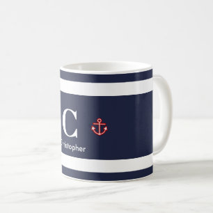 Nautical Marine Navy Blue White Rand Kaffemugg