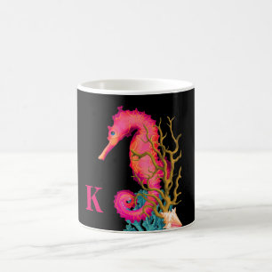 Nautical Marine Seahorse Rosa Black Chic Kaffemugg