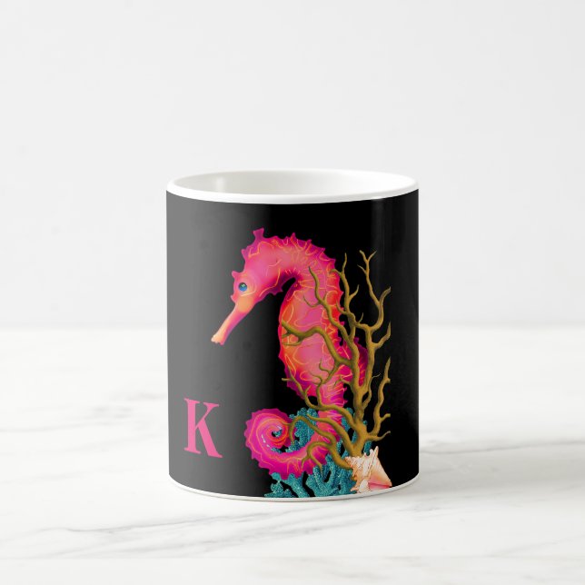 Nautical Marine Seahorse Rosa Black Chic Kaffemugg (Center)