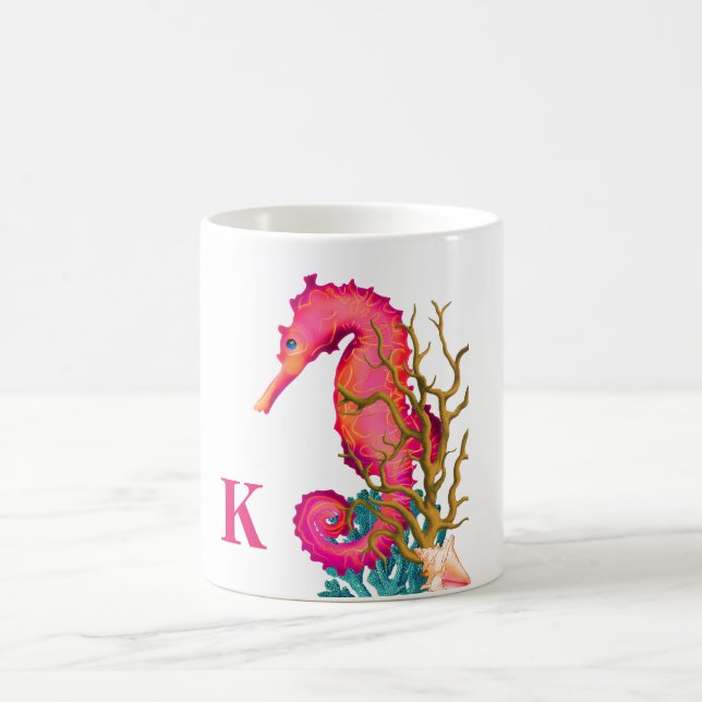 Nautical Marine Seahorse Rosa White Chic Kaffemugg (Center)