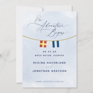 Nautical Maritime Flagga Monogram Bröllop Spara Datumet