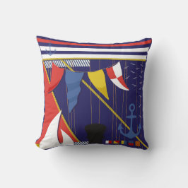 Nautical Maritime Flaggor Yacht Patterned Blue Kudde