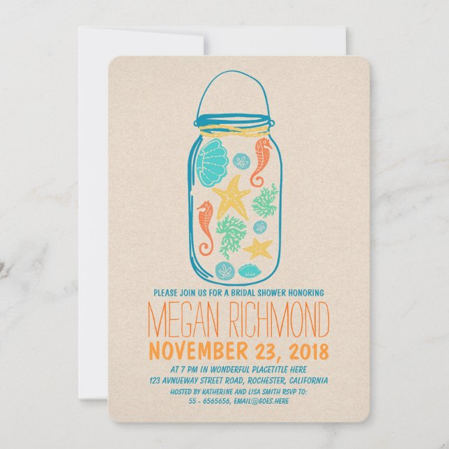 Nautical Mason burk strand inbjudningskort för möh (Framsida)