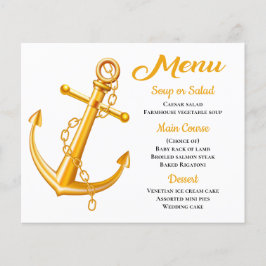 Nautical Menu Anchor Guld Bröllop Beach Sommar