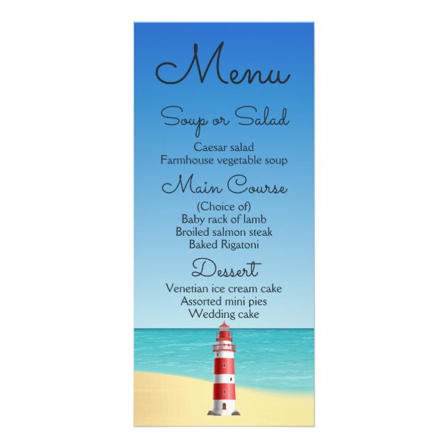 Nautical Menu Beach Wedding Lighthouse Ocean Reklamkort (Framsidan)