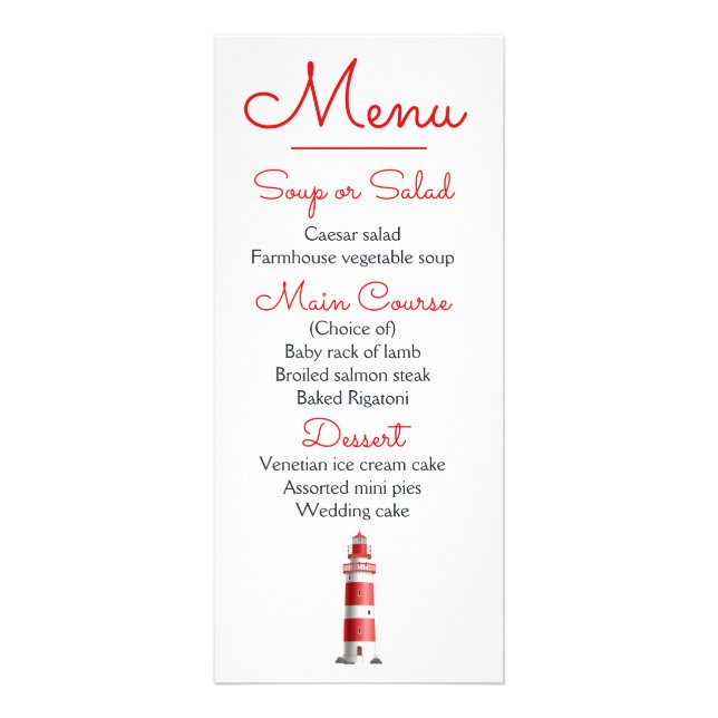 Nautical Menu Beach Wedding Lighthouse Red Reklamkort (Framsidan)