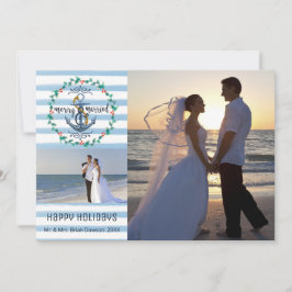 Nautical Merry & Married, Blå Ränder, Två Bilder Julkort