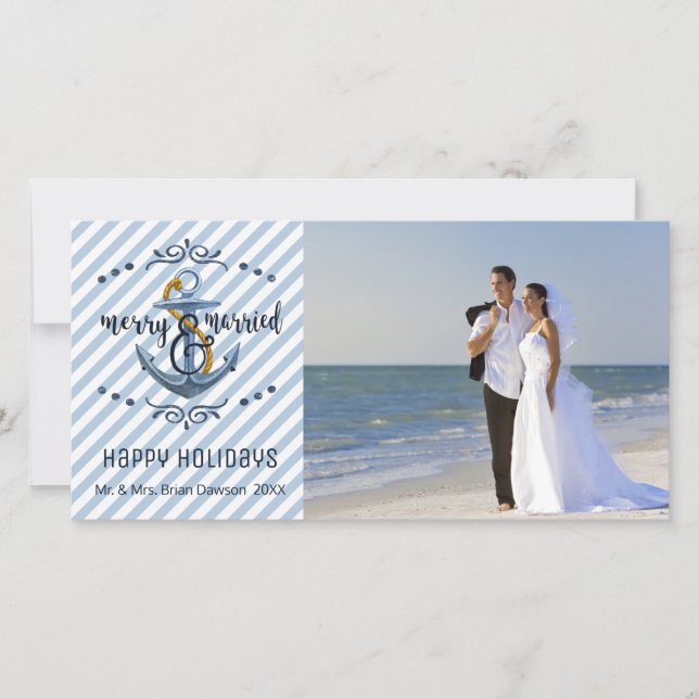 Nautical Merry & Married, Blue Rand, One Photo Julkort (Framsida)