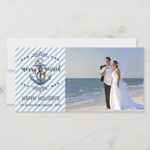 Nautical Merry & Married, Blue Rand, One Photo Julkort
