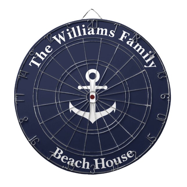 Nautical Midnight Blue med White Anchor & Text Darttavla (Framsidan)