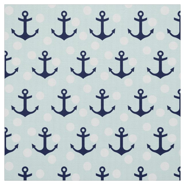 Nautical Mint Polka dots och Navy Blue Anchors Tyg (Provkarta)