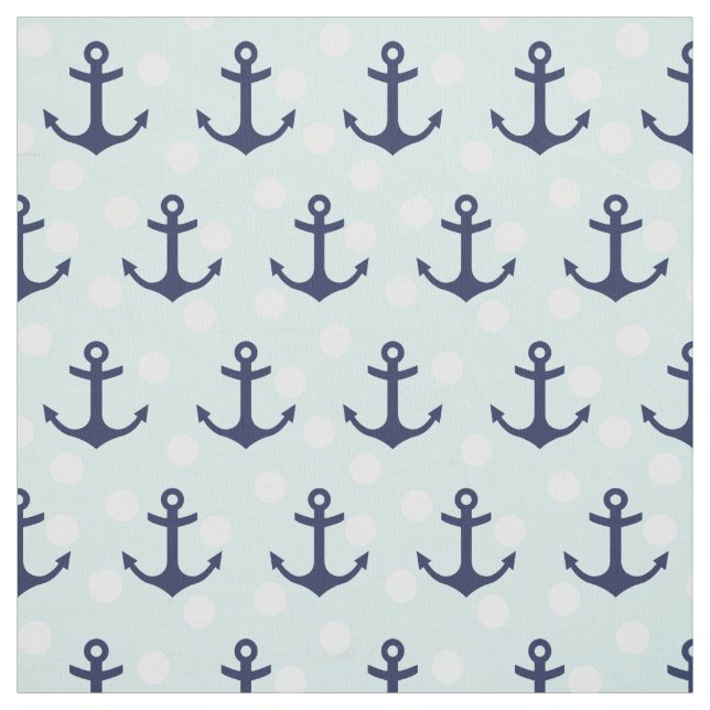 Nautical Mint Polka dots och Navy Blue Anchors Tyg (Provkarta)