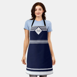 Nautical Modern Navy Blue Grått Rand Monogram