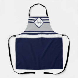 Nautical Modern Navy Blue Grått Rand Monogram