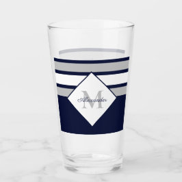 Nautical Modern Navy Blue Grått Rand Monogram Glaskopp