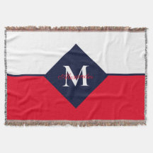 Nautical Modern Navy Blue Red Monogram Doormat