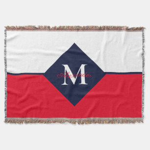 Nautical Modern Navy Blue Red Monogram Doormat Filt