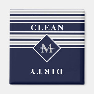 Nautical Modern Navy Grått Dishwasher Clean Dirty Magnet
