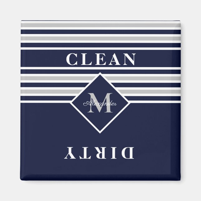 Nautical Modern Navy Grått Dishwasher Clean Dirty  Magnet (Framsidan)