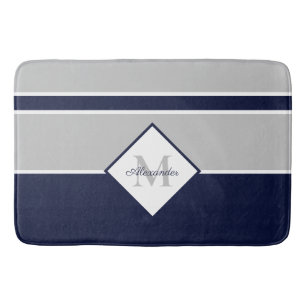 Nautical Modern Navy Grått Monogram matta